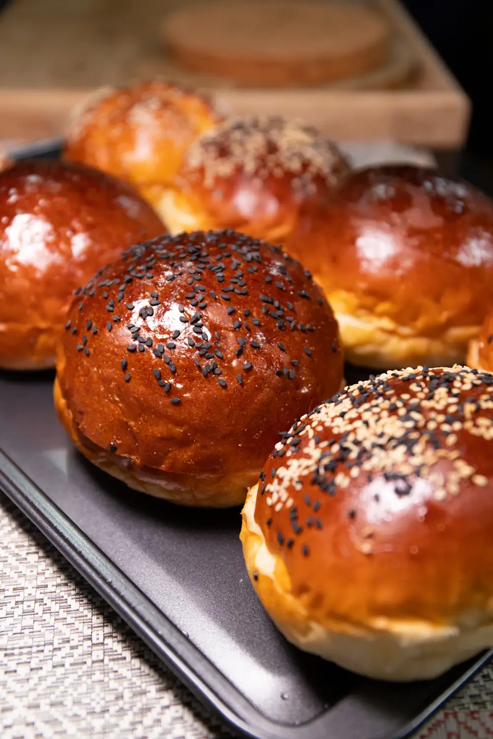 Glossy brioche buns