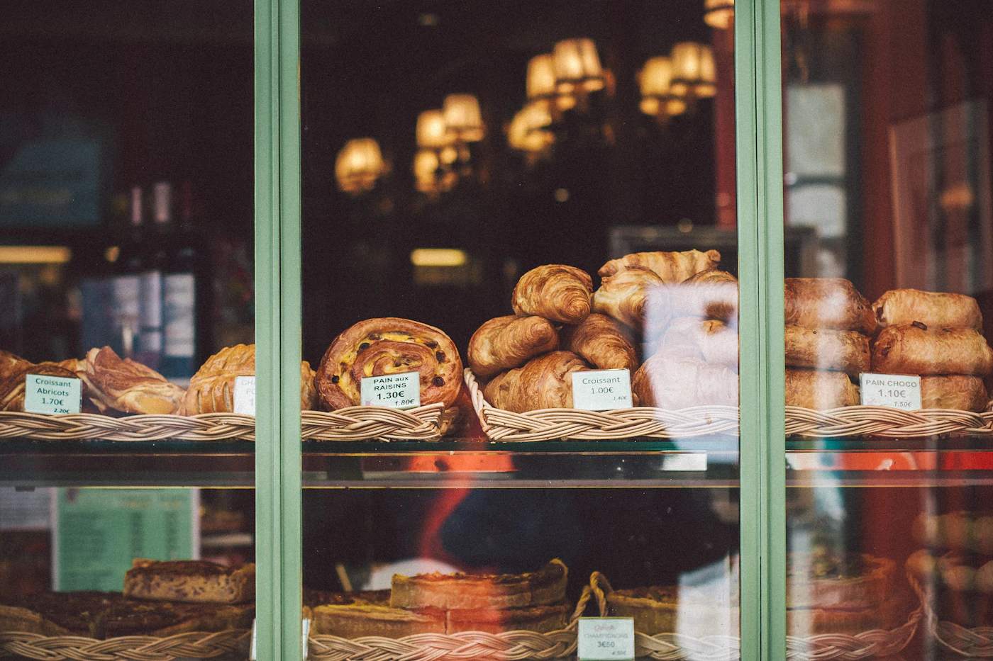 A warm bakery counter